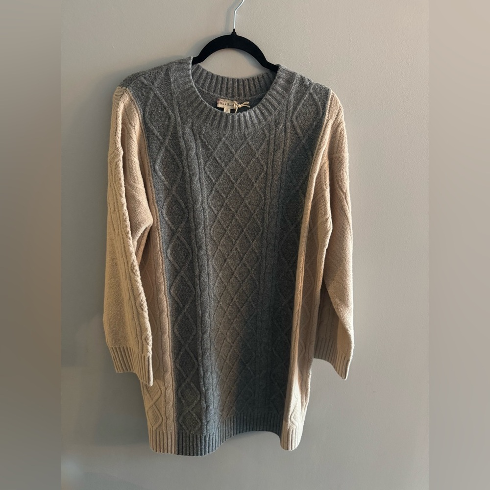 Gray & Tan Cable Knit Sweater Dress